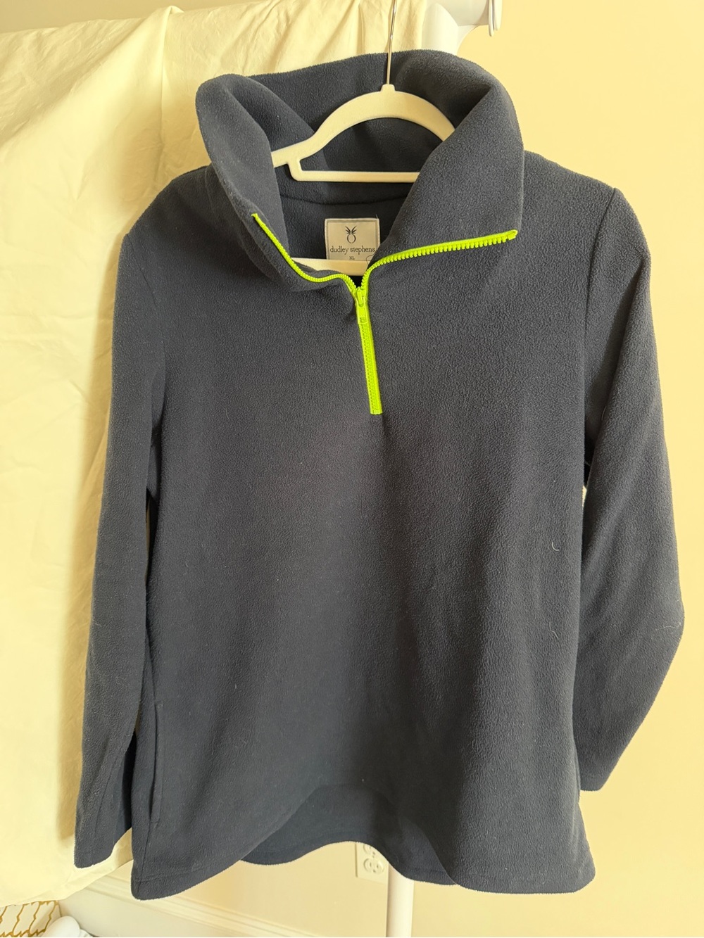 Dudley Stephens Navy Fleece Quarter-Zip with Neon Yellow Accent